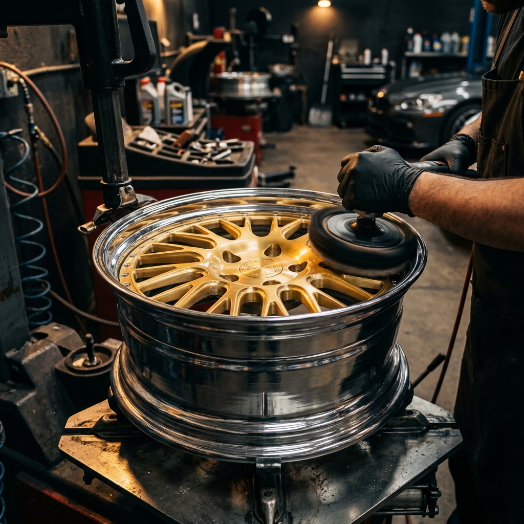 Alloy wheel refurbishment Abu Dhabi - gold rims Mussafah