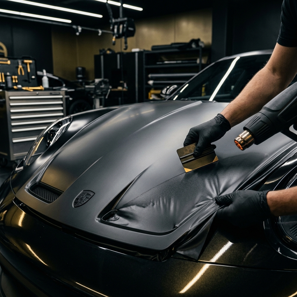 Vinyl car wrapping Abu Dhabi - Matte black wrap Mussafah M5